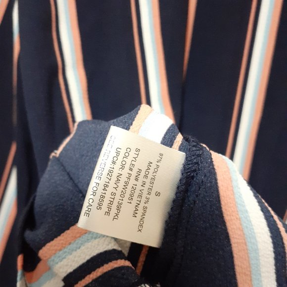 Pink Republic Ribbed Textured Tie Front Long Sleeve Top Size S Blue peach Stripe - Picture 6 of 6